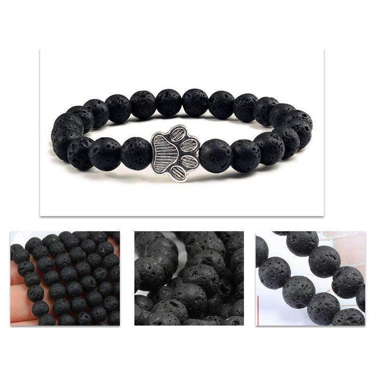 Lava stone pet bracelet featuring a cute paw design, perfect for pet lovers and stylish accessory