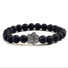 Lava stone pet bracelet for men featuring a charming paw print design in silver