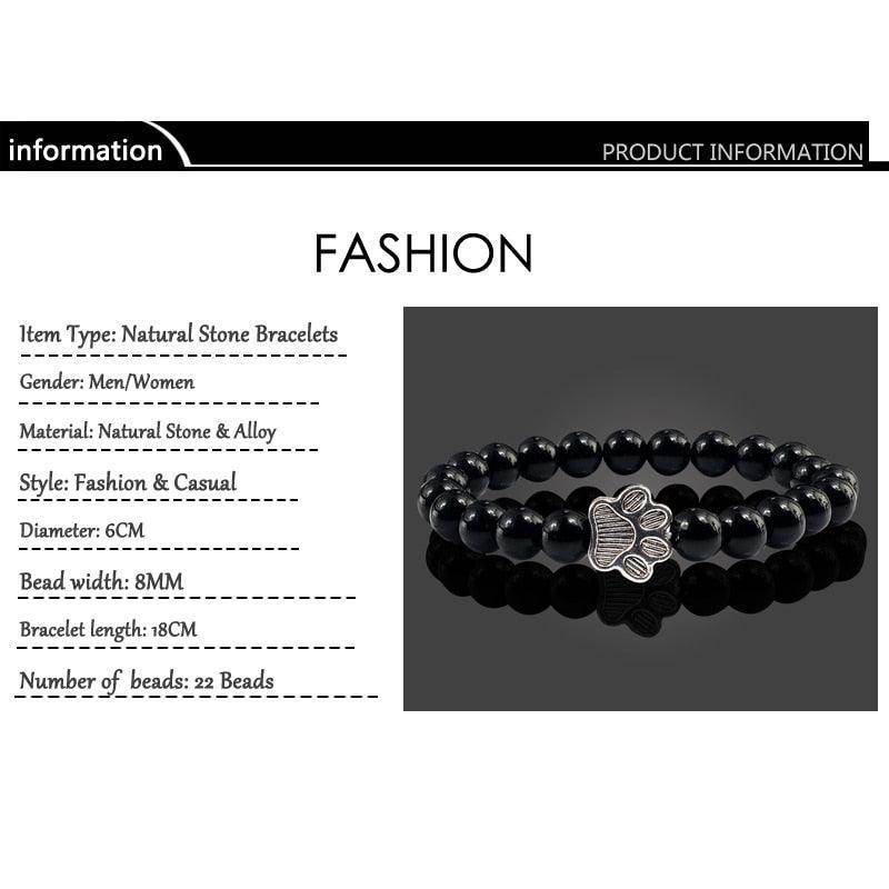 Lava stone pet bracelet featuring paw print design, suitable for men's casual fashion