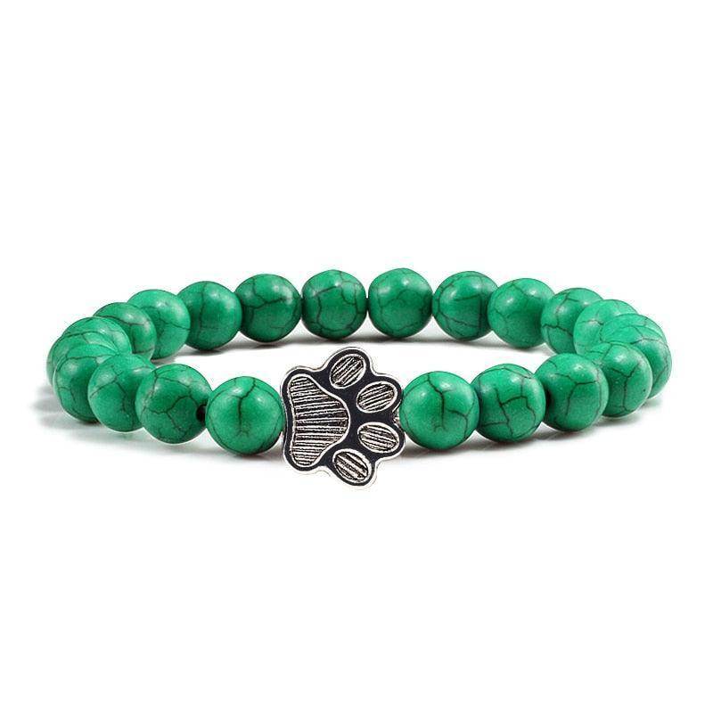 VacationGrabs lava stone pet bracelet with turquoise beads and a paw print charm for pet lovers