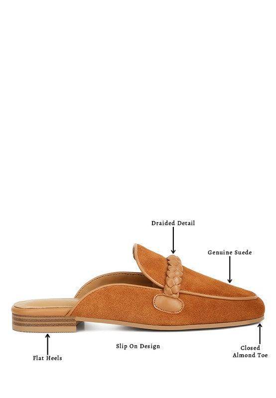 Lavinia Suede Leather Braided Detail Mules - VacationGrabs