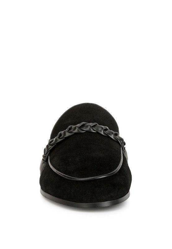 Lavinia Suede Leather Braided Detail Mules - VacationGrabs
