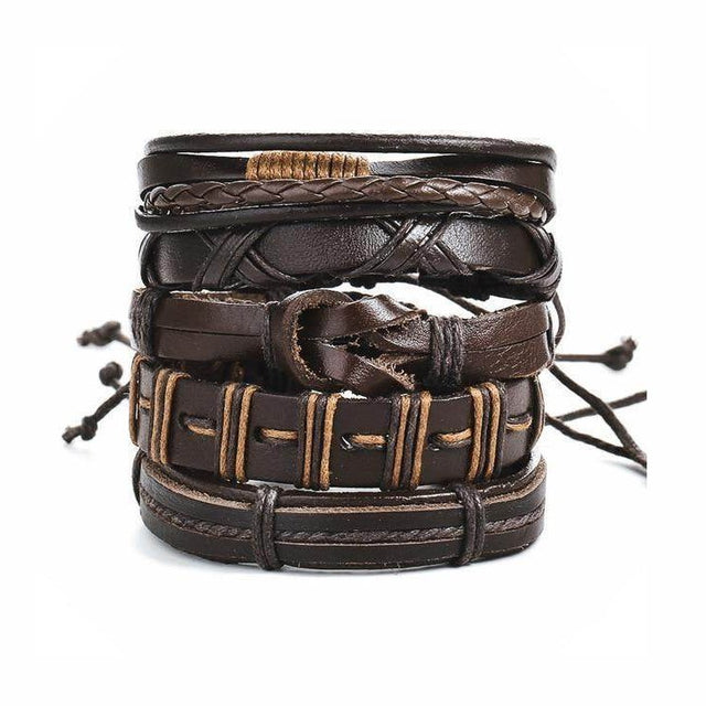 Collection of stylish leather bracelets for men featuring braided and woven designs