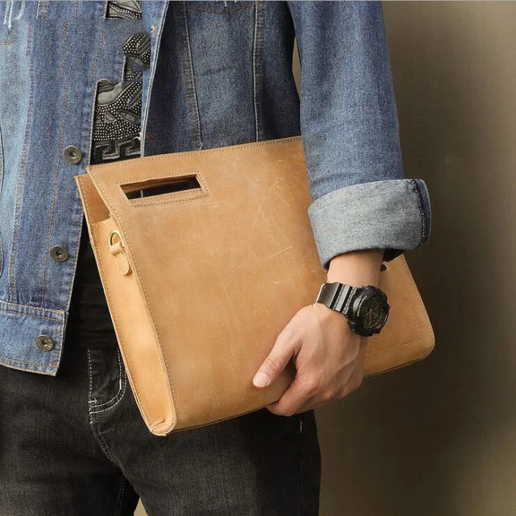 Tan leather briefcase for professional and casual use
