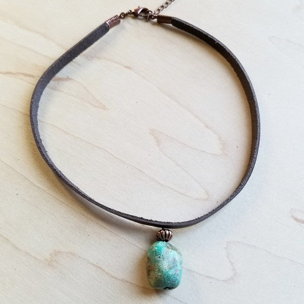 Leather choker with African turquoise featuring a unique pendant for a stylish look