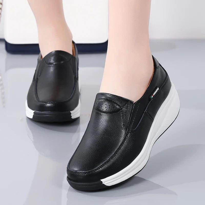 Women's Shoes - Flats Leather Comfort Wedge Moccasins Orthopedic Slip-On Shoes