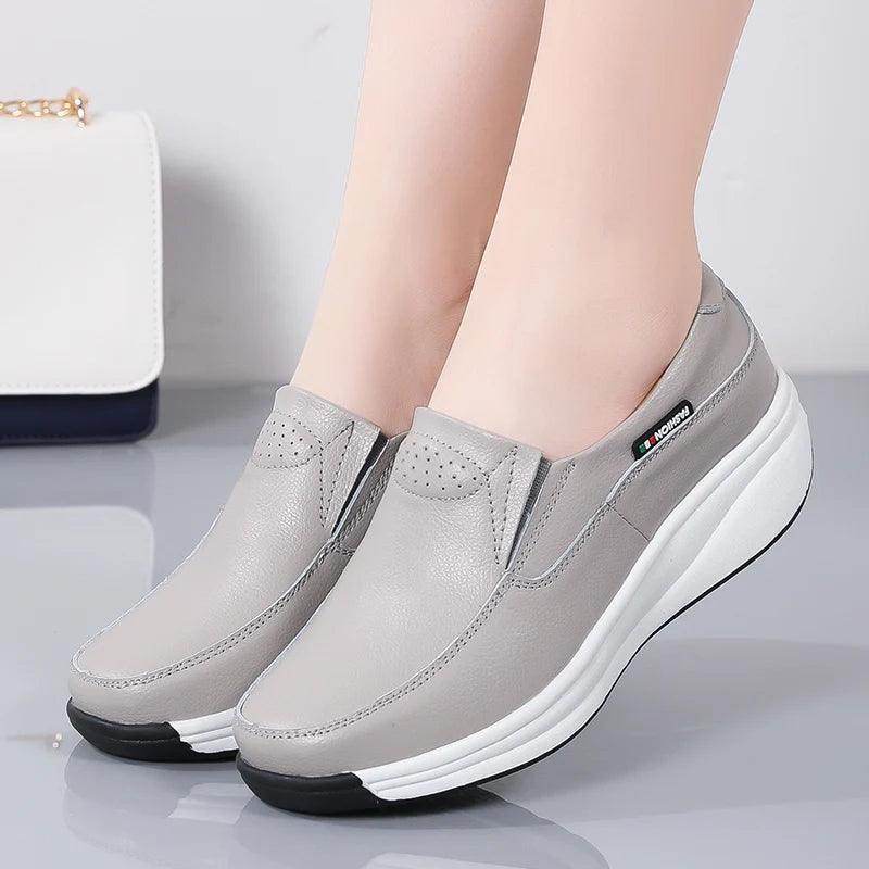 Women's Shoes - Flats Leather Comfort Wedge Moccasins Orthopedic Slip-On Shoes