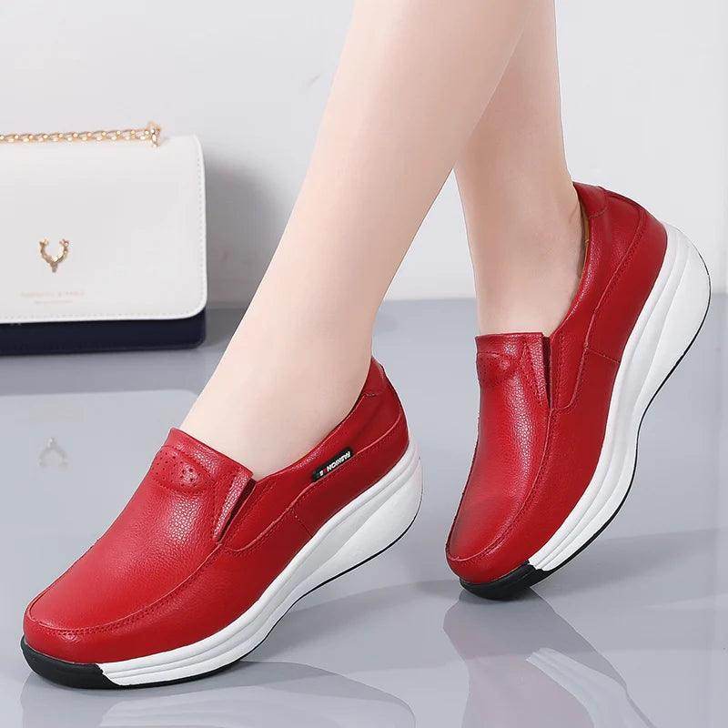 Women's Shoes - Flats Leather Comfort Wedge Moccasins Orthopedic Slip-On Shoes