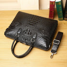Stylish leather laptop briefcase men with crocodile texture and detachable strap for convenience