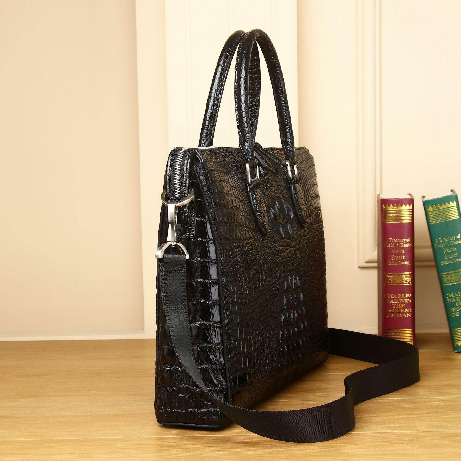 Stylish leather laptop briefcase men with a textured finish and detachable shoulder strap