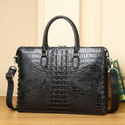 Black Crocodile Texture Leather Laptop Briefcase Men with Adjustable Shoulder Strap for Professionals