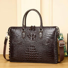 Luxury brown leather laptop briefcase men with crocodile texture and detachable shoulder strap
