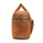 Brown leather luggage tote bag with multiple pockets and a sturdy handle for easy carrying