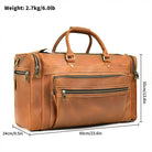 VacationGrabs leather luggage tote bag in tan with multiple zippered pockets and sturdy handles