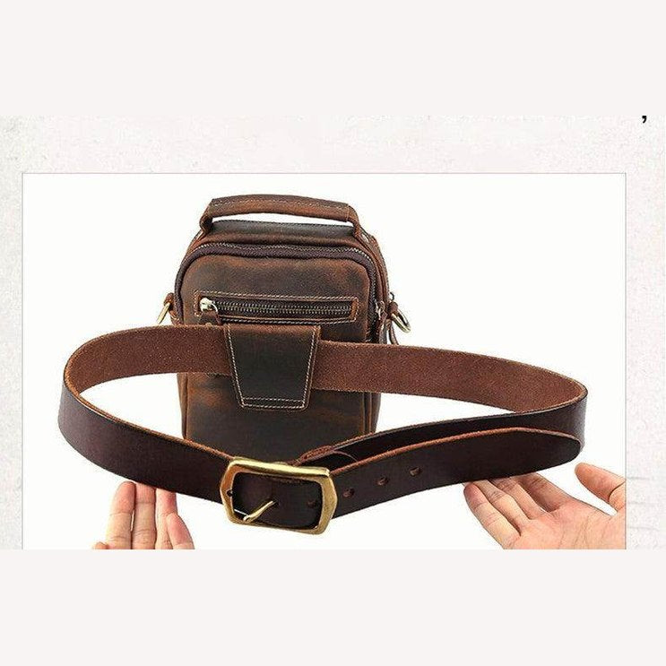 VacationGrabs leather messenger bag with adjustable strap and front zipper pocket for convenience