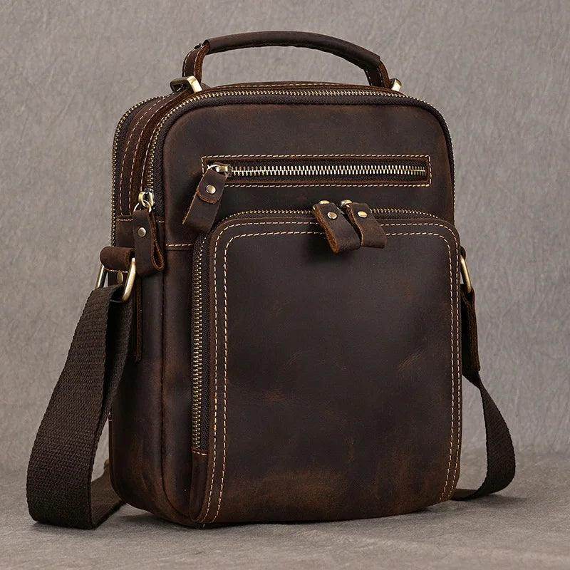 Leather Shoulder Bag Crossbody Satchel Bag for Men Crazy - VacationGrabs