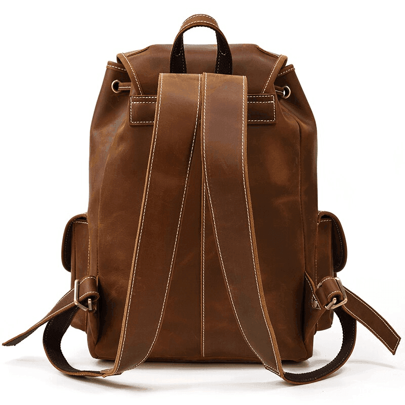 Stylish leather travel backpack from VacationGrabs with adjustable straps and a spacious main compartment
