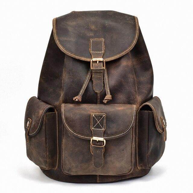 Vintage leather travel backpack with multiple pockets and adjustable straps for stylish adventures