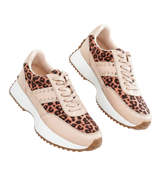 Women's leopard print leather sneakers for casual outings