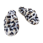 Leopard print womens slippers by Let's See Style with soft fur and stylish buckle detail
