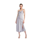 Light Blue Cowl Neck Satin Slip Midi Dress - VacationGrabs
