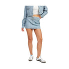 Light Blue Pinstripe Belted Mini Denim Skirt - VacationGrabs