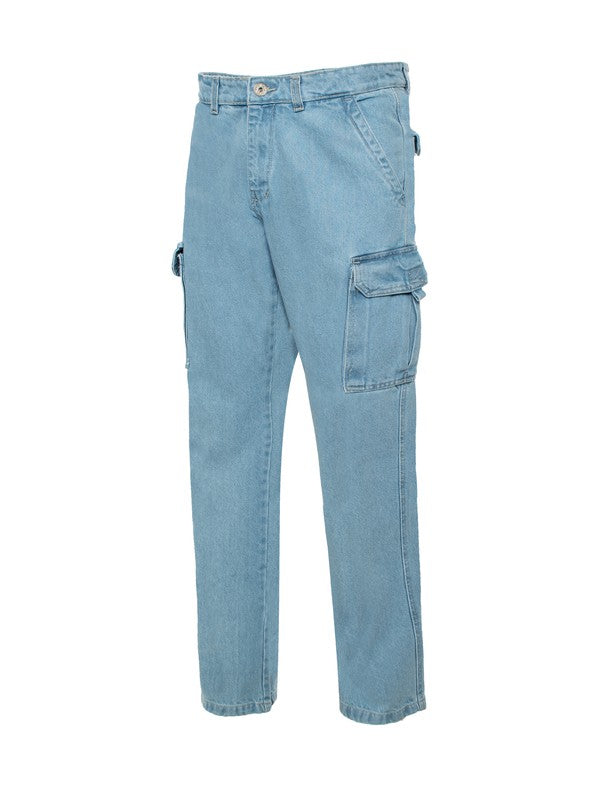 Light blue travel cargo pants for men with multiple pockets by Generation XYZ
