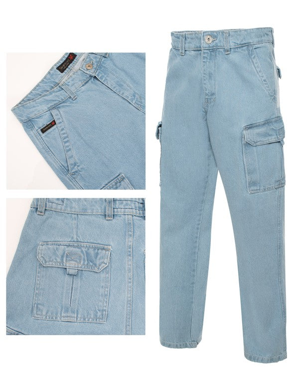 Generation XYZ light blue travel cargo pants for men with multiple pockets and button closure