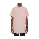 Men's light orange short sleeve shirt with a pocket and button-down front design