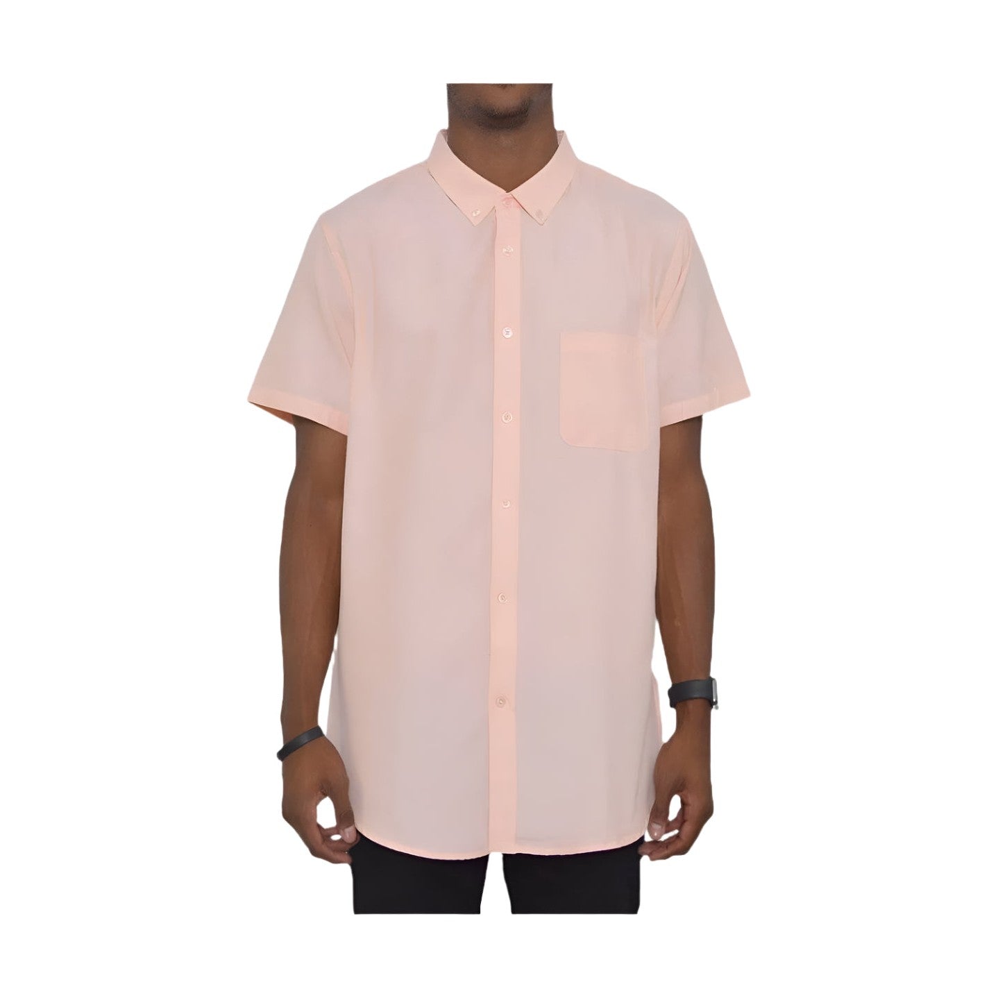 Men's light orange short sleeve shirt with a pocket and button-down front design
