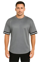 WEIV men's gray lightweight athletic top for travel with short sleeves and black white trim