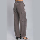 VacationGrabs women's lightweight travel pants with pockets in gray cargo style with elastic waist