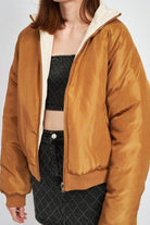 Emory Park lightweight travel puffer coat in brown with a stylish cropped design and cozy fit
