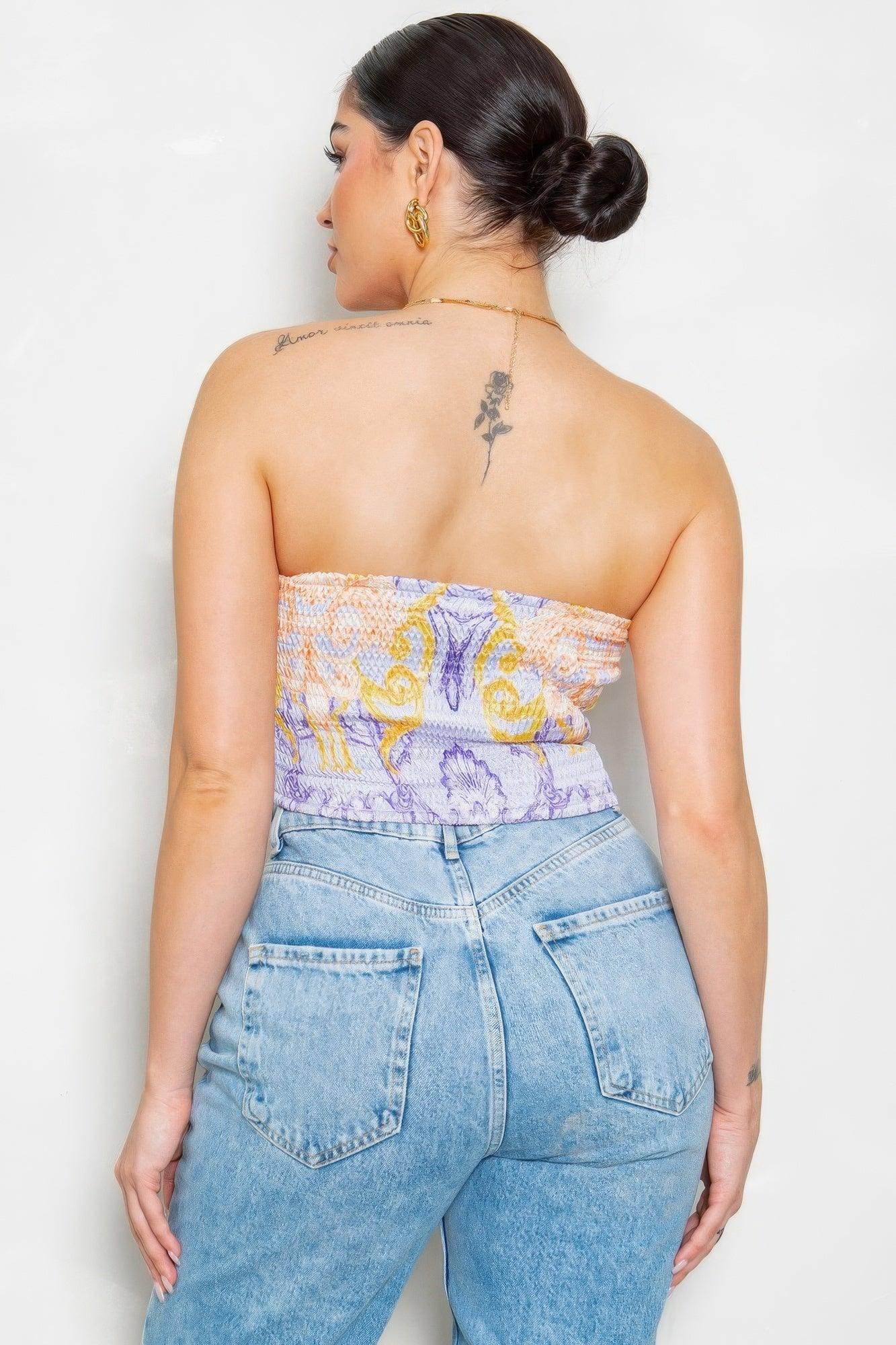 Lilac Strapless Satin Effect Scarf Top - VacationGrabs