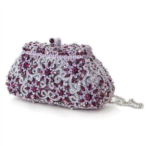 LO2376 - Imitation Rhodium White Metal Clutch with Top - VacationGrabs