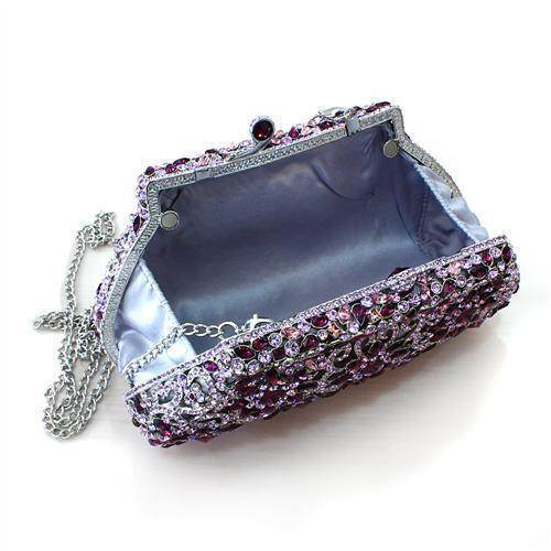 LO2376 - Imitation Rhodium White Metal Clutch with Top - VacationGrabs