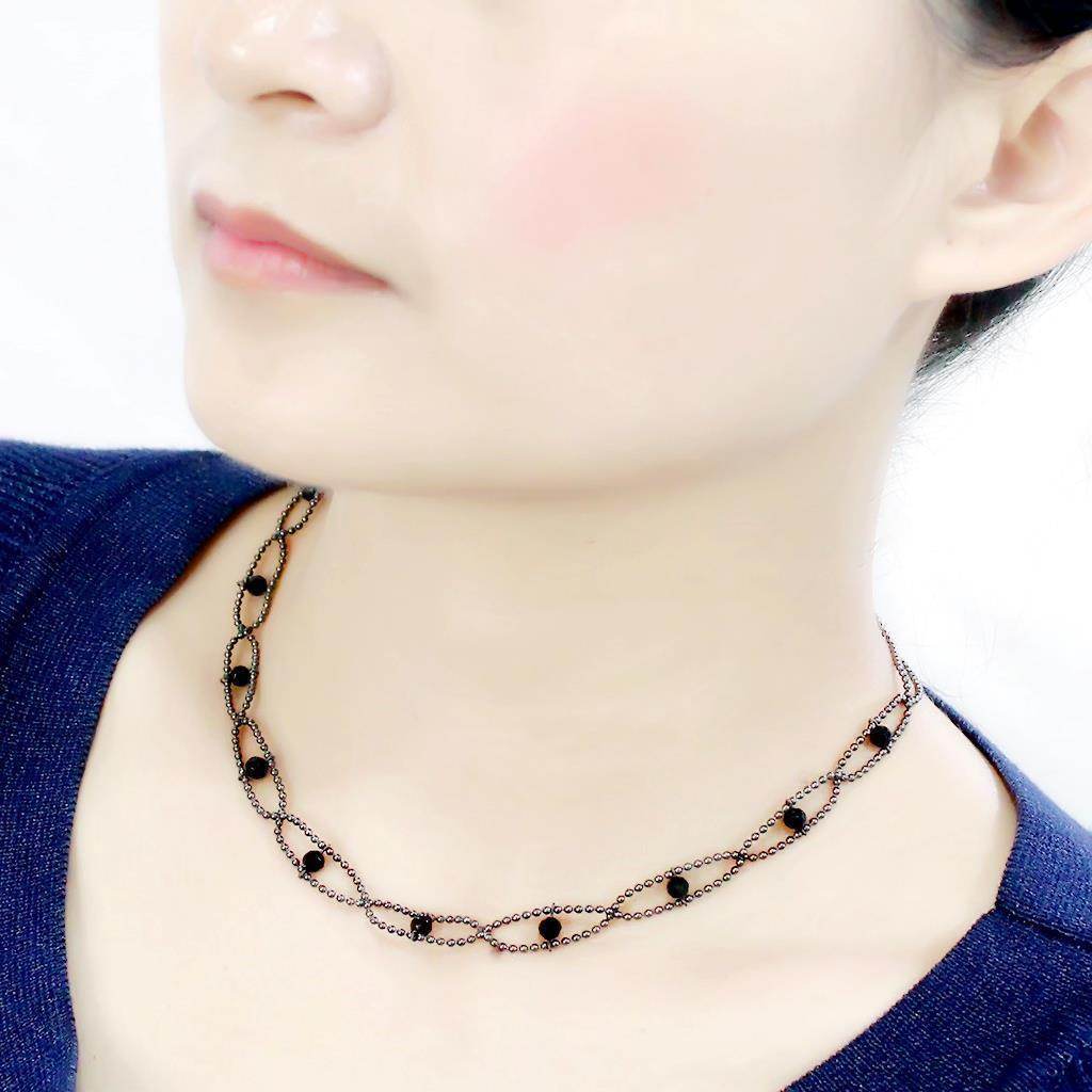 LO4723 - Ruthenium White Metal Necklace with Synthetic - VacationGrabs