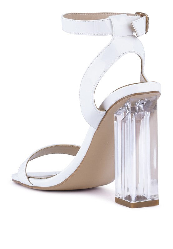 Women's white chunky clear high heeled sandals with stylish ankle strap