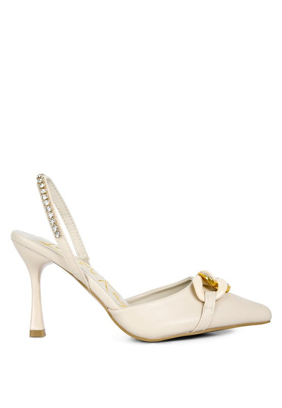 Rag Company diamante metal chain sandals in beige for elegant occasions