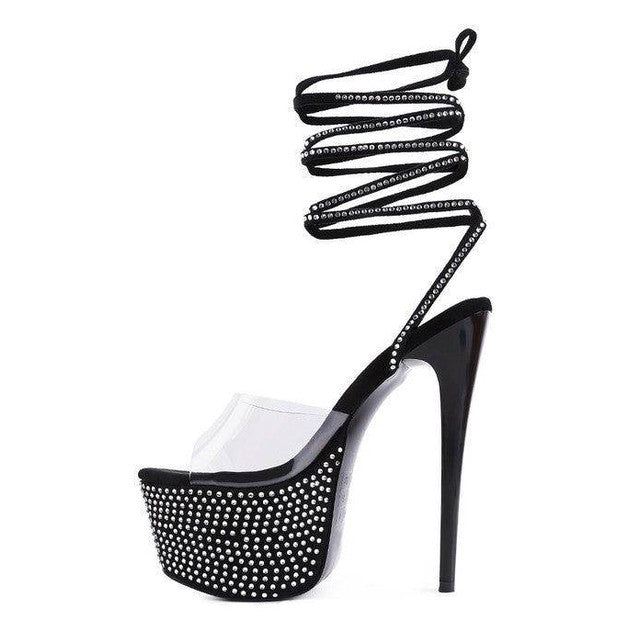 Rag Company elegant evening shoes with black sparkling detailing and high stiletto heels