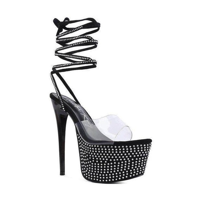 Rag Company elegant evening shoes with black rhinestone details and stylish ankle straps