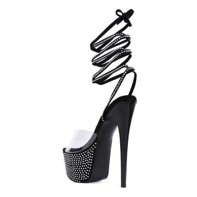 Rag Company black elegant evening shoes with sparkling rhinestones and a strappy design
