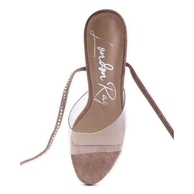 Rag Company elegant evening shoes with transparent straps and a pointed toe design in nude color
