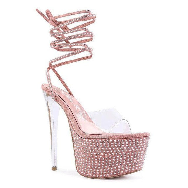 Rag Company elegant evening shoes with a clear strap and crystal embellishments for a glamorous look