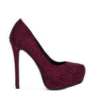 Rag Company elegant high heels in burgundy with sparkling rhinestone embellishments