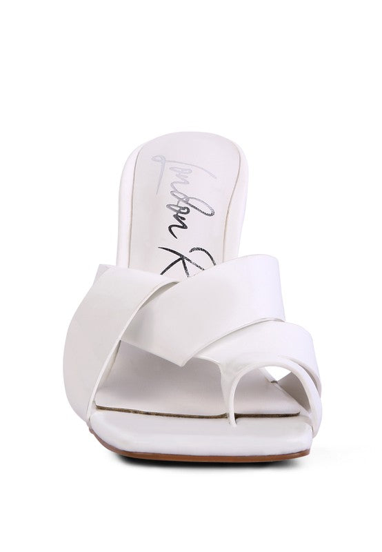 White intertwined toe ring heeled sandals for elegant women's fashion