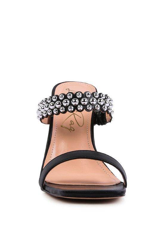Rag Company stylish ball heel shoes with a black strap and silver beaded detail for a chic look