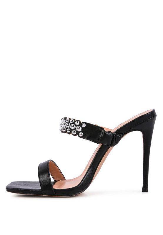Rag Company stylish ball heel shoes in black with rhinestone embellishments and elegant design
