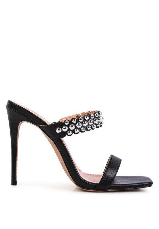 Rag Company stylish ball heel shoes in black with decorative silver studs for elegant occasions