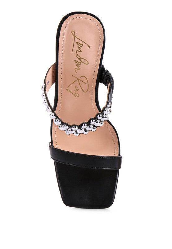 Rag Company stylish ball heel shoes in black with beaded strap for fashionable women